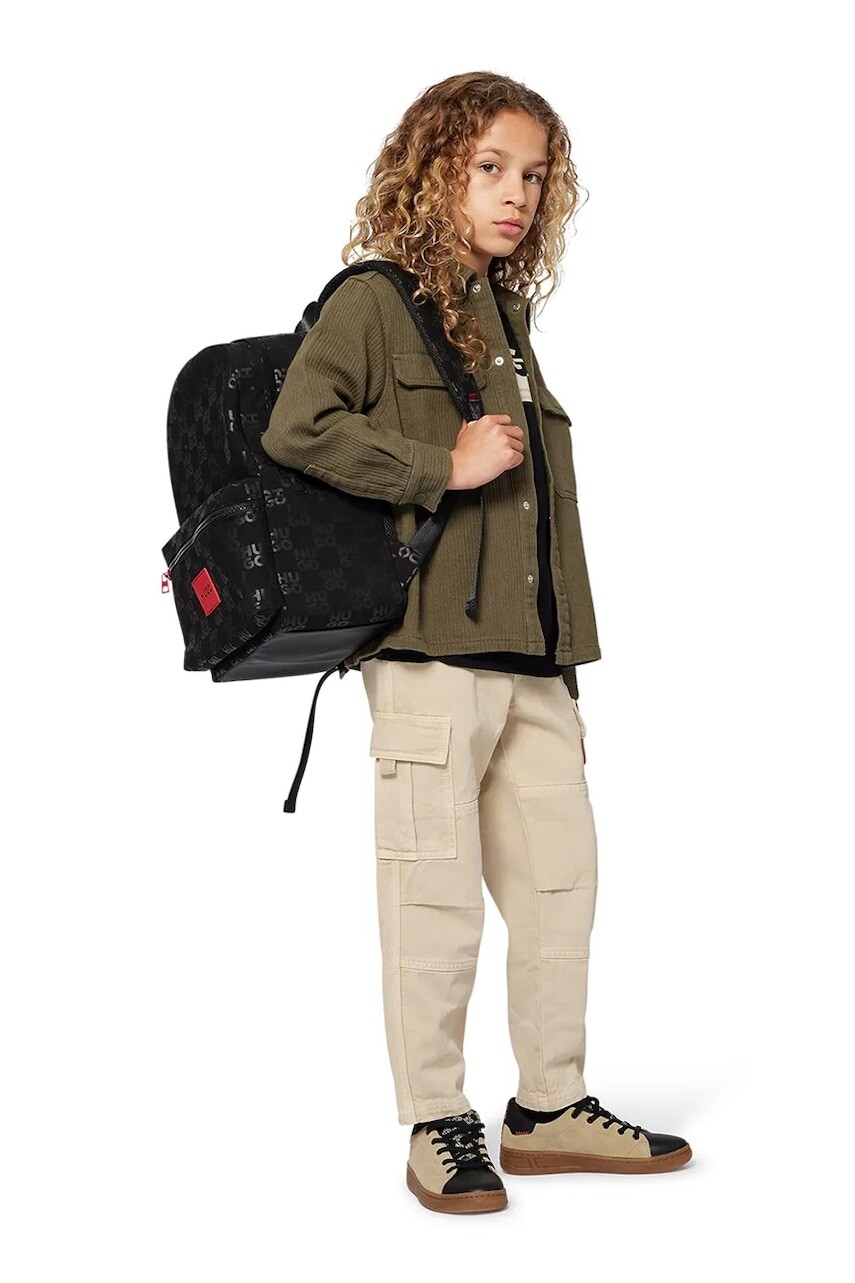 Detské bavlnené nohavice HUGO béžová farba, jednofarebné, G00480