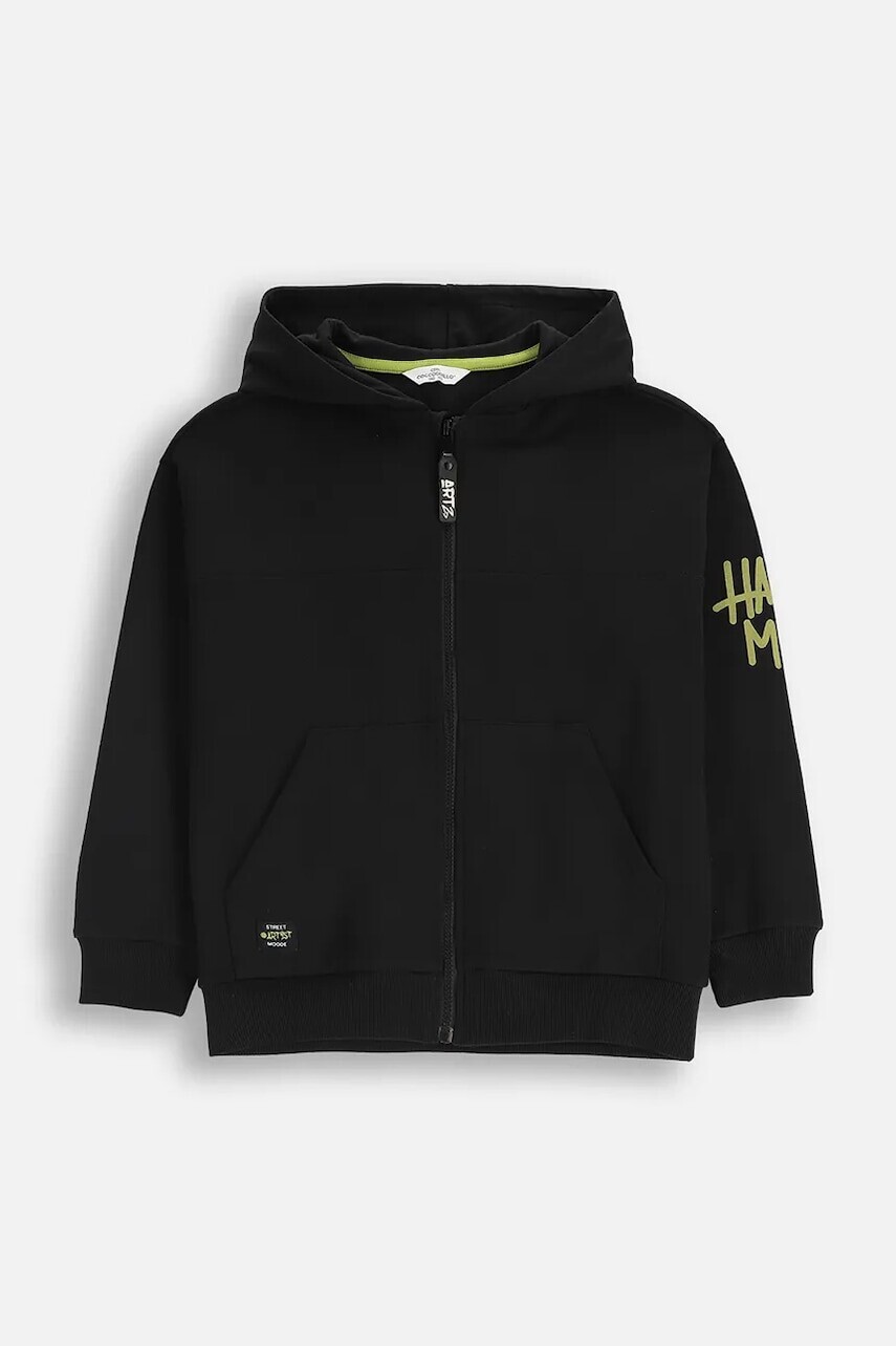 Mikina Coccodrillo čierna farba, s kapucňou, jednofarebná, SPORTS BOY JUNIOR
