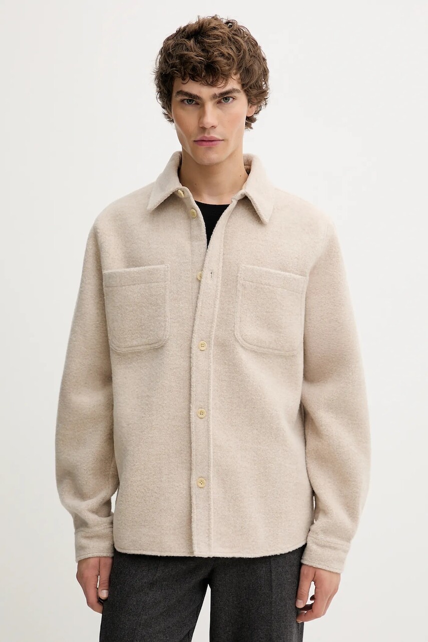 Košeľová bunda s prímesou vlny Les Deux Lennon béžová farba, prechodná, 1000547