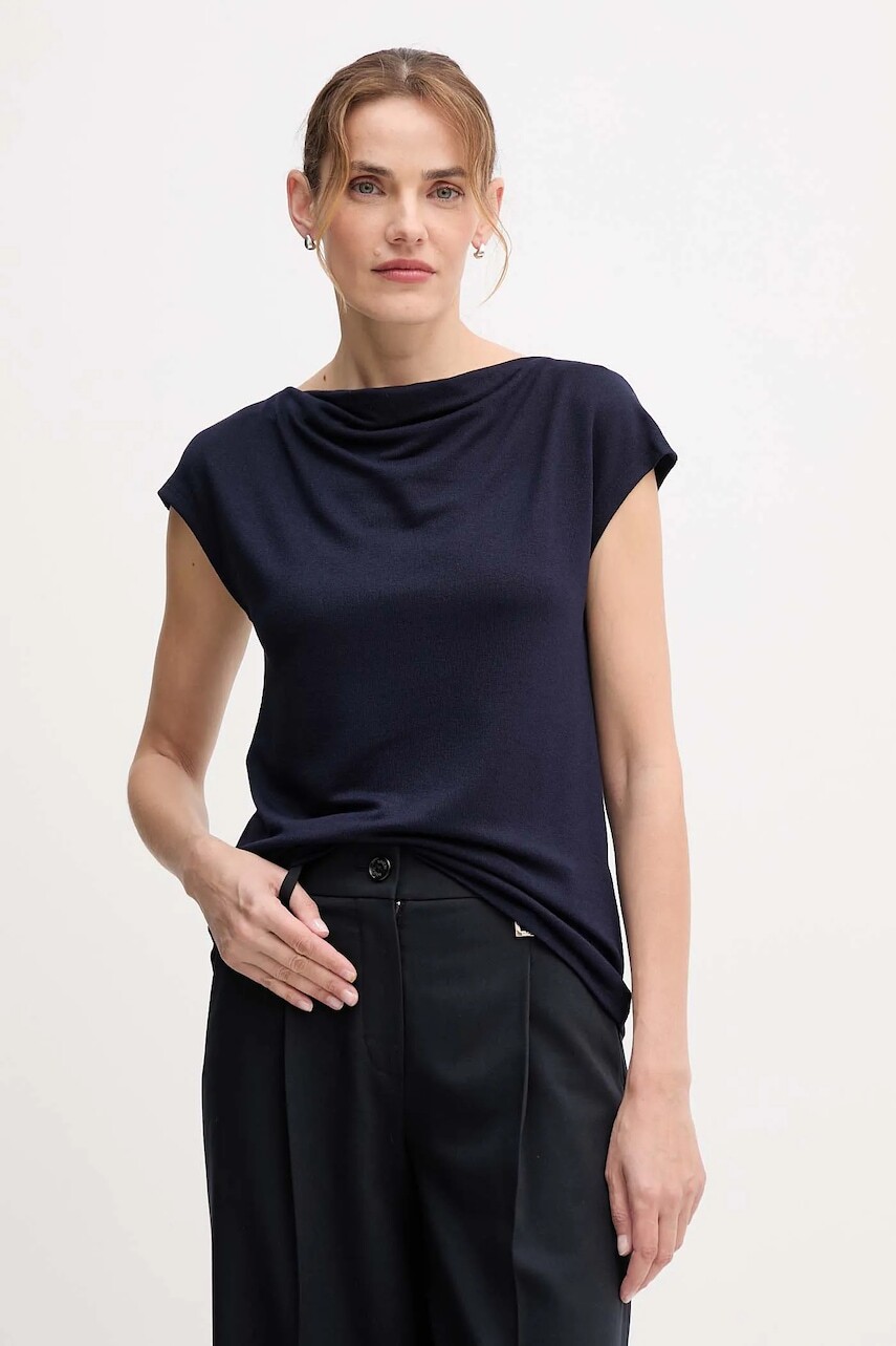 Blúzka United Colors of Benetton tmavomodrá farba, jednofarebná, 31NLD10AS