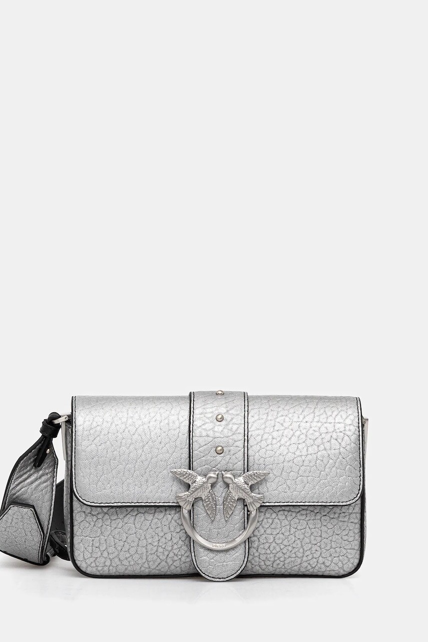 Kožená kabelka Pinko strieborná farba, 104340 A2JT