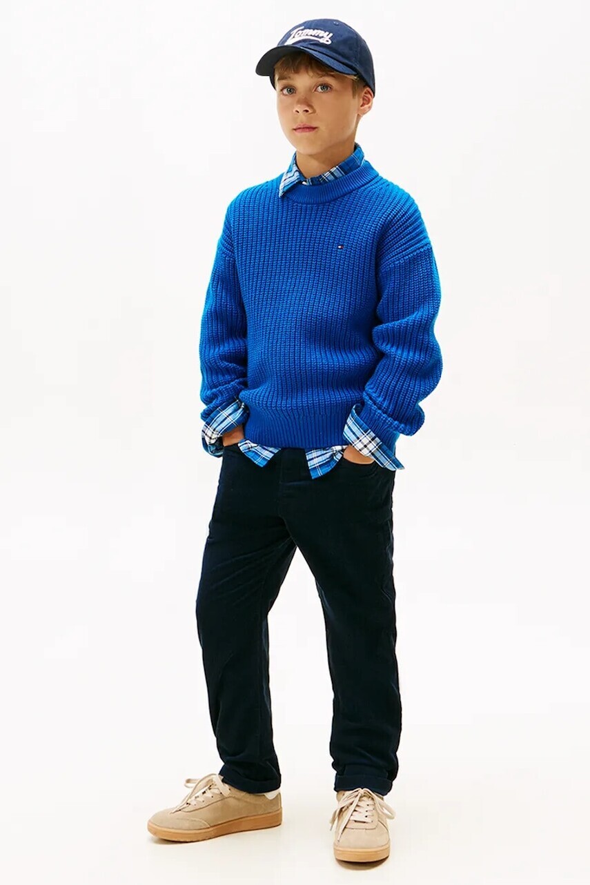 Detské bavlnené nohavice Tommy Hilfiger tmavomodrá farba, jednofarebný, KB0KB09978