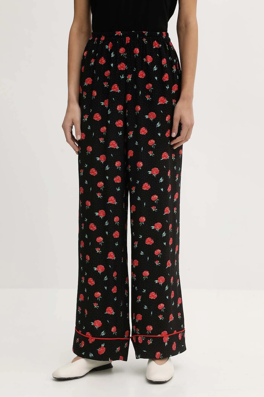 Nohavice The Sleeper čierna farba, široké, vysoký pás, PSPT03F021N