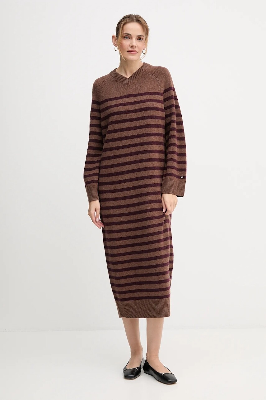 Vlnené šaty Tommy Hilfiger hnedá farba, midi, oversize, WW0WW46761