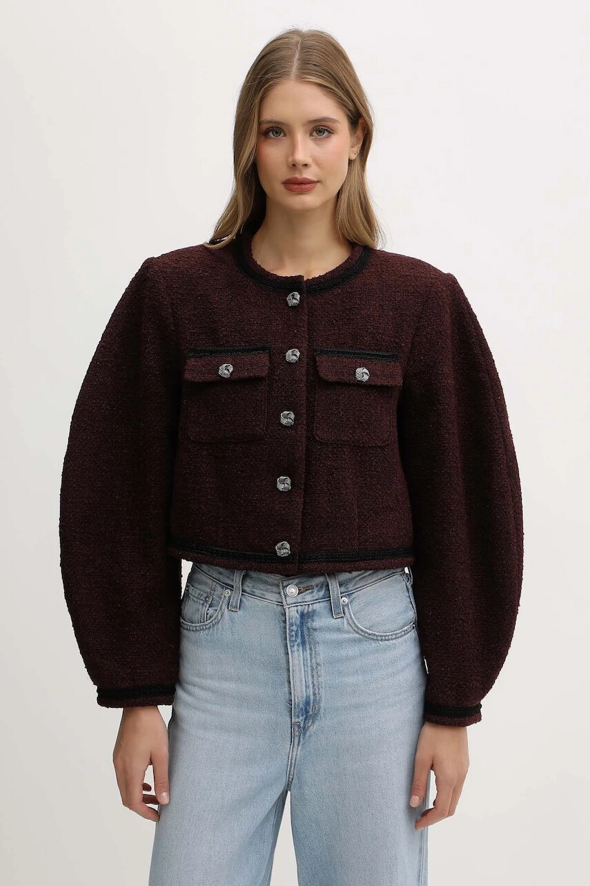 Bunda s prímesou vlny Gestuz bordová farba, jednoradová, jednofarebná, 10910608