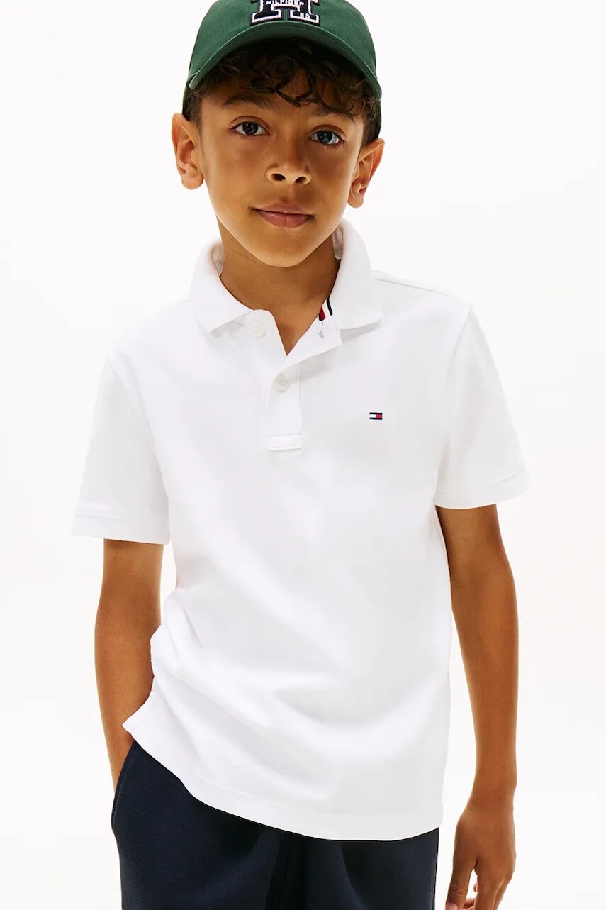 Detská bavlnená polokošeľa Tommy Hilfiger biela farba, jednofarebná, KB0KB10007