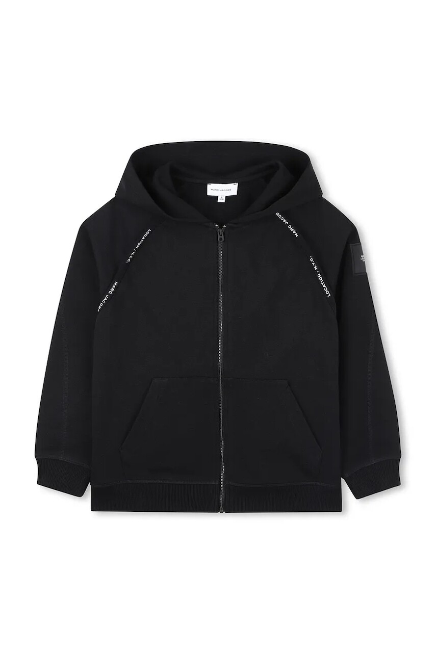Detská mikina Marc Jacobs čierna farba, s kapucňou, jednofarebná, W60659