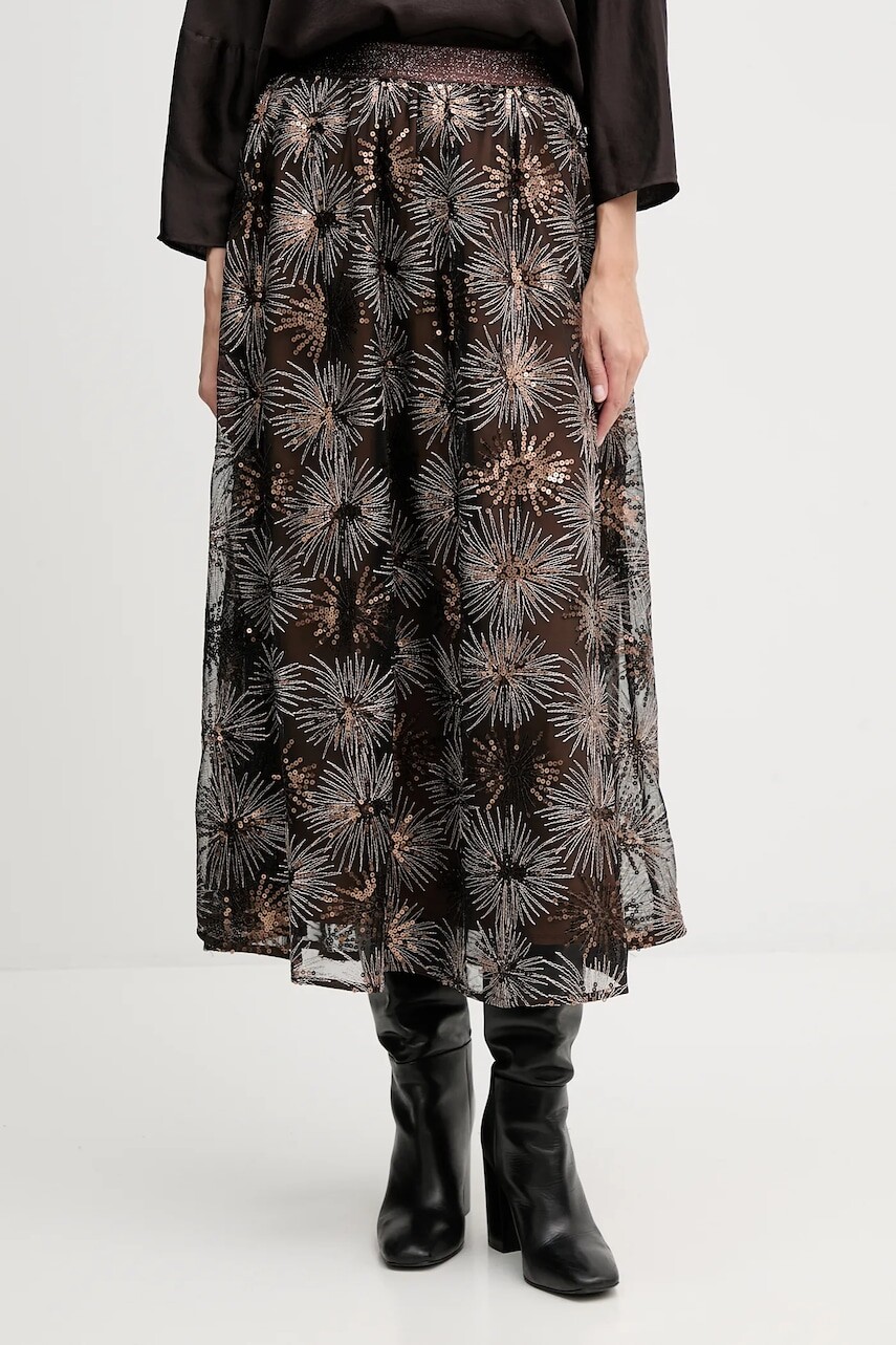 Sukňa OUI hnedá farba, midi, áčkový strih, 95443