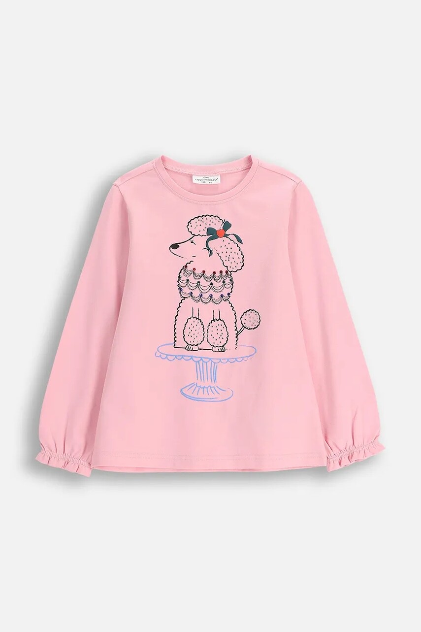 Detská bavlnená košeľa s dlhým rukávom Coccodrillo ružová farba, FROSTING PUDDLE GIRL KIDS