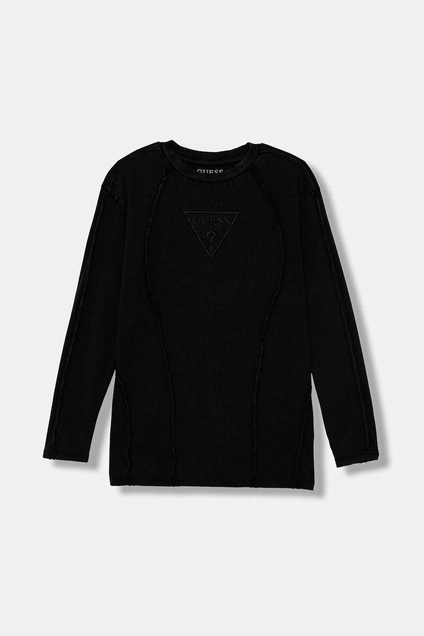 Detská bavlnená košeľa s dlhým rukávom Guess čierna farba, s nášivkou, L5YI24 K8HM4