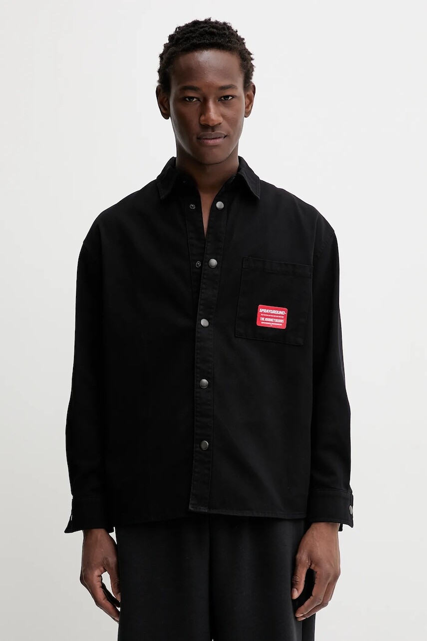 Rifľová košeľa Sprayground čierna farba, voľný strih, s klasickým golierom, SP331BLKW