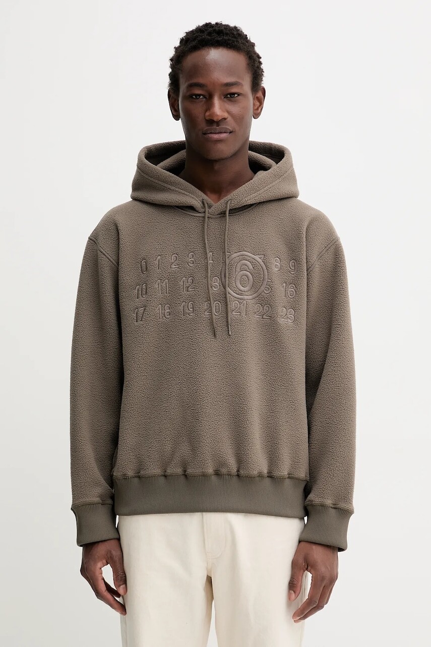 Fleecová mikina MM6 Maison Margiela hnedá farba, s kapucňou, s nášivkou, SH0GU0028.M20126.809