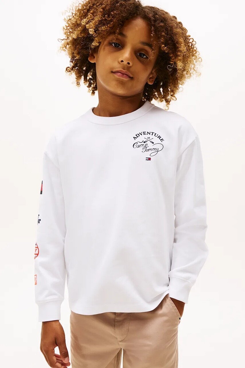 Detská bavlnená košeľa s dlhým rukávom Tommy Hilfiger biela farba, s potlačou, KB0KB09935
