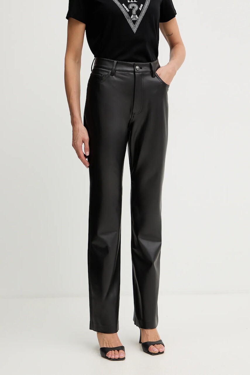 Nohavice Guess čierna farba, rovný strih, vysoký pás, W5BB75 K8S30