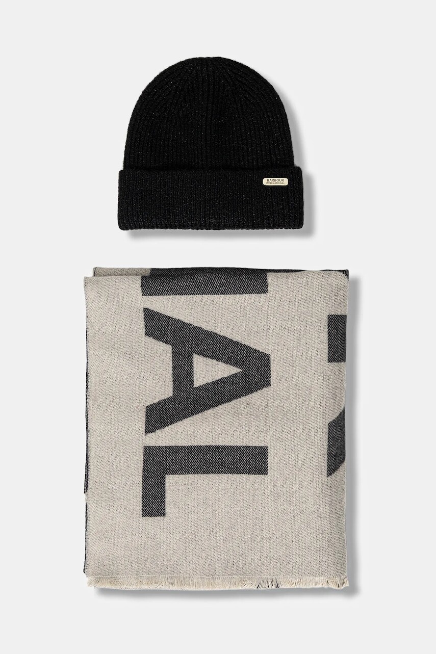 Čiapka a šál Barbour čierna farba, LGS0099