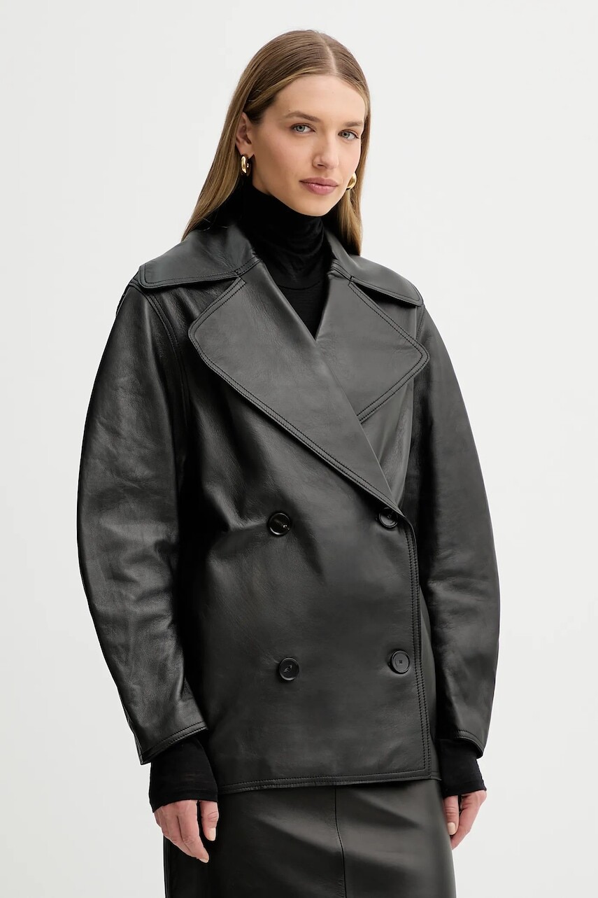 Kožený kabát Liviana Conti čierna farba, L5WX40