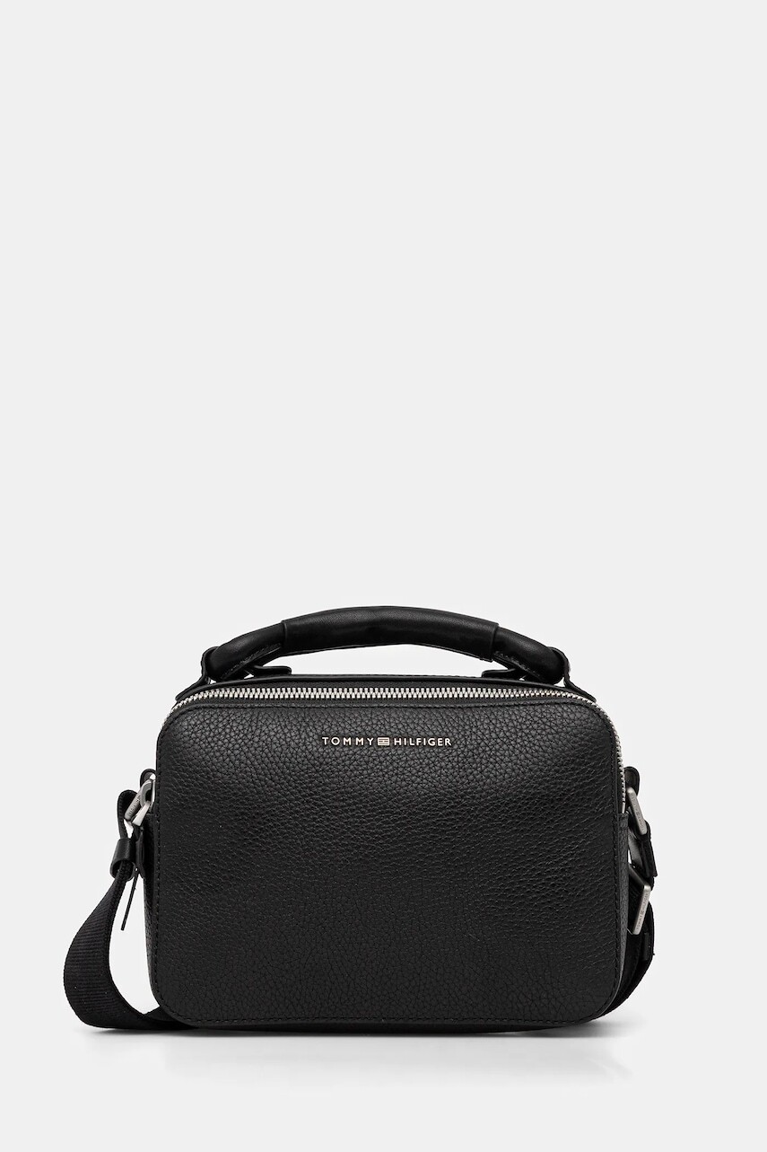 Kožená taška Tommy Hilfiger čierna farba, AM0AM13653
