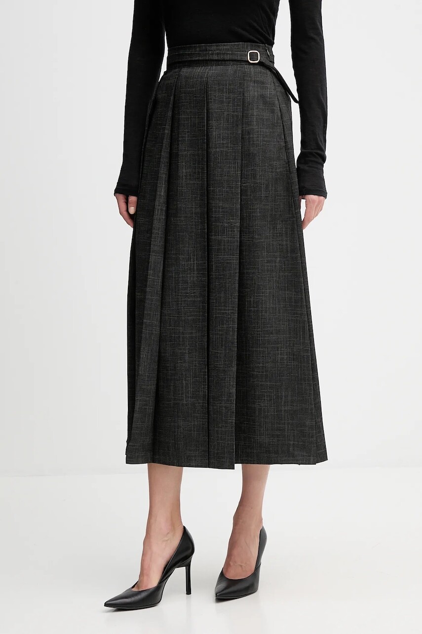 Sukňa Sandro Ferrone zelená farba, midi, áčkový strih, S23YBFBRIVIDO