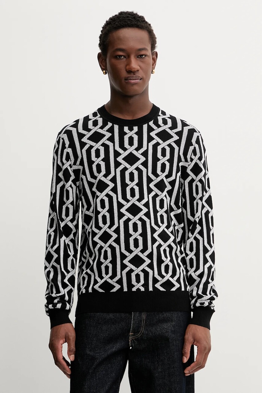 Sveter s prímesou vlny HUGO čierna farba, ľahký, 50547001