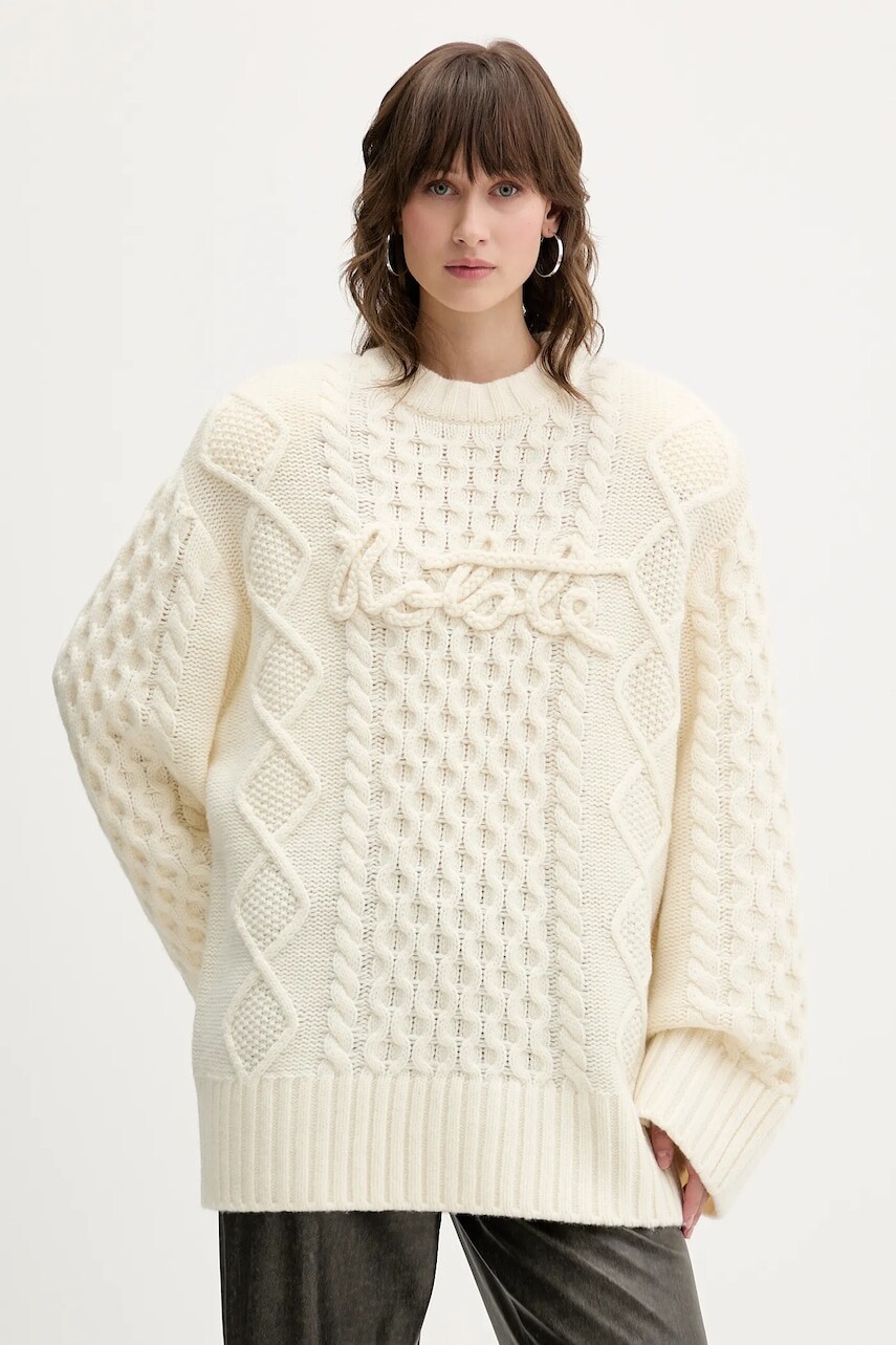 Sveter s prímesou vlny Rotate béžová farba, teplý, 114301857