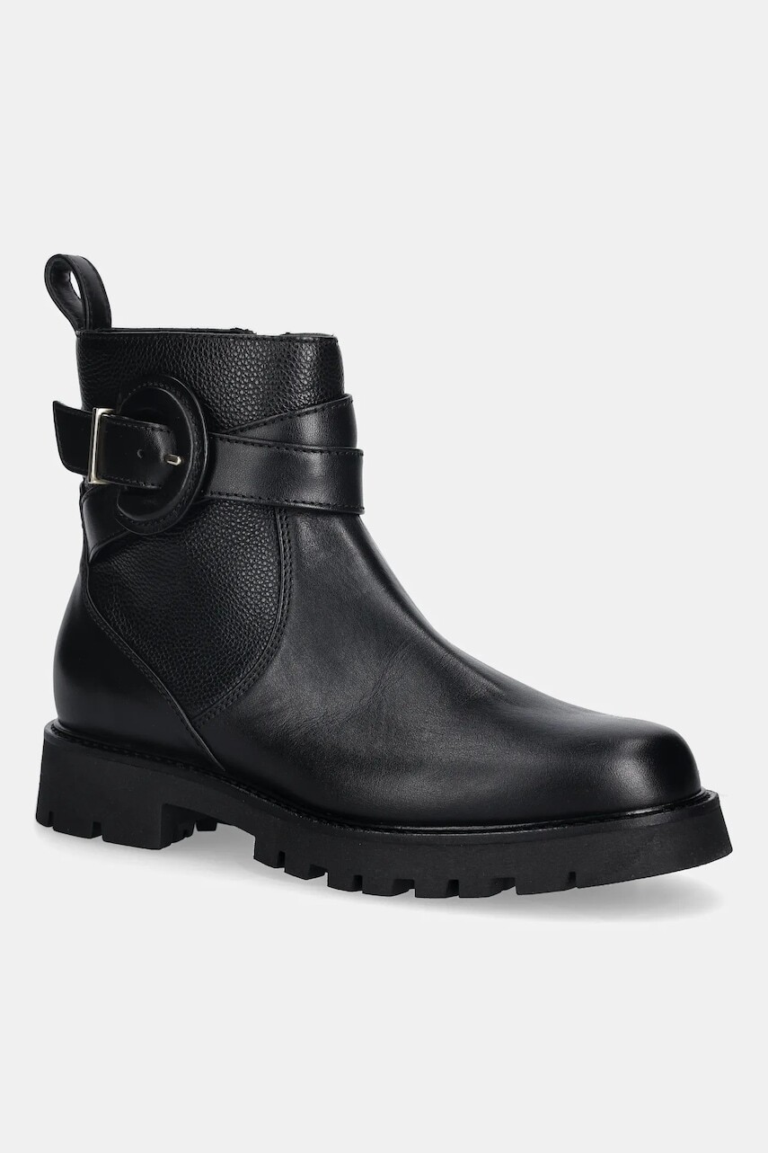 Kožené členkové topánky Baldinini čierna farba, na plochom podpätku, D6B427P1VIBT