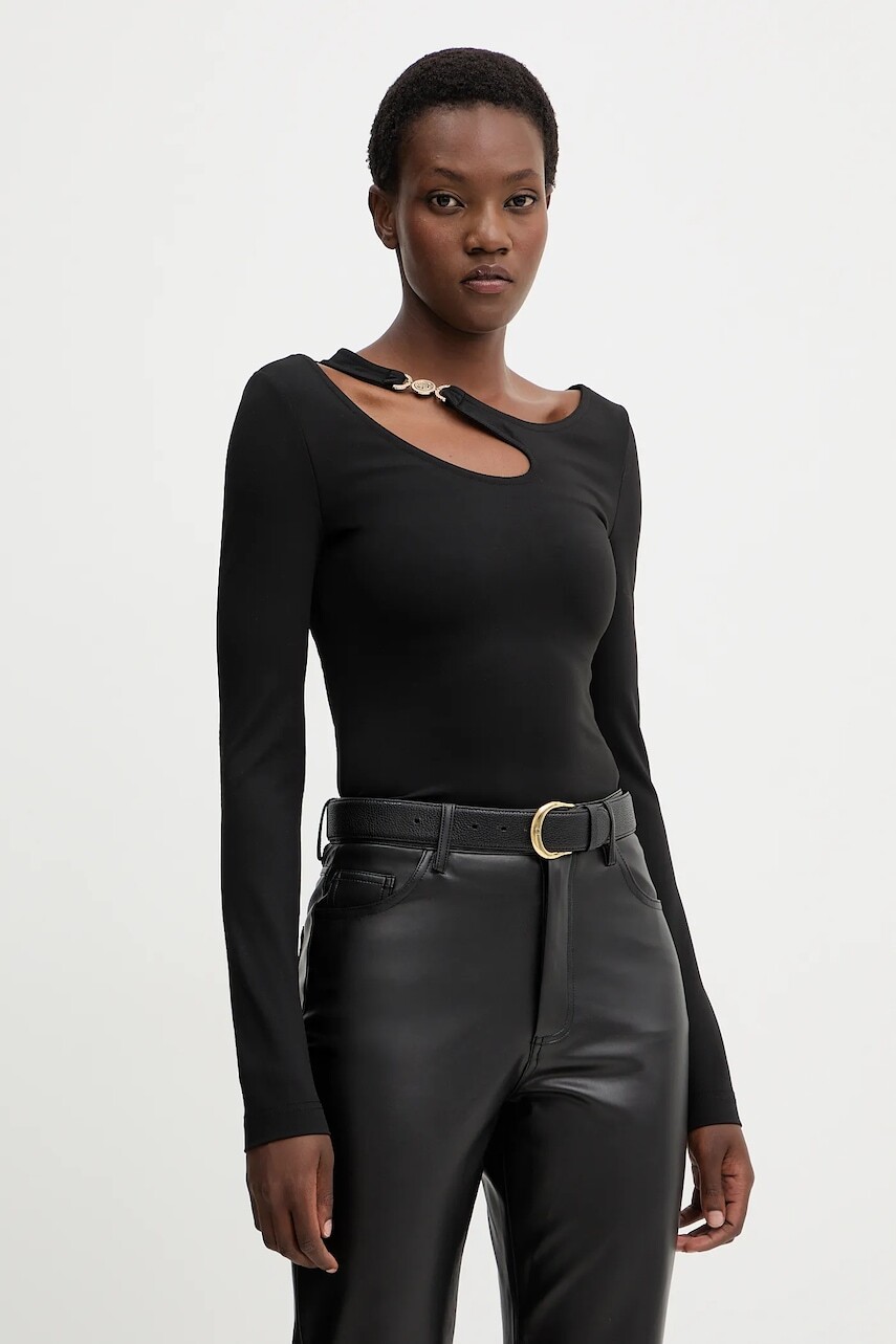 Blúzka Guess ELEANOR čierna farba, s nášivkou, W5BP18 KC7M2