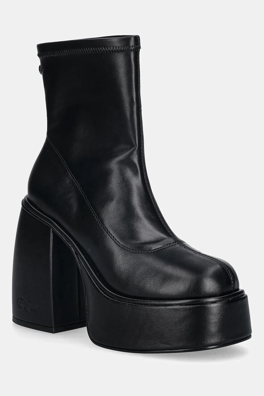 Členkové topánky Buffalo Heart Sock Bootie čierna farba, na podpätku, 1220073-BLK