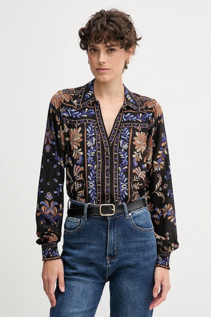 Hodvábna košeľa Hale BOB čierna farba, regular, s klasickým golierom, 57HC220A