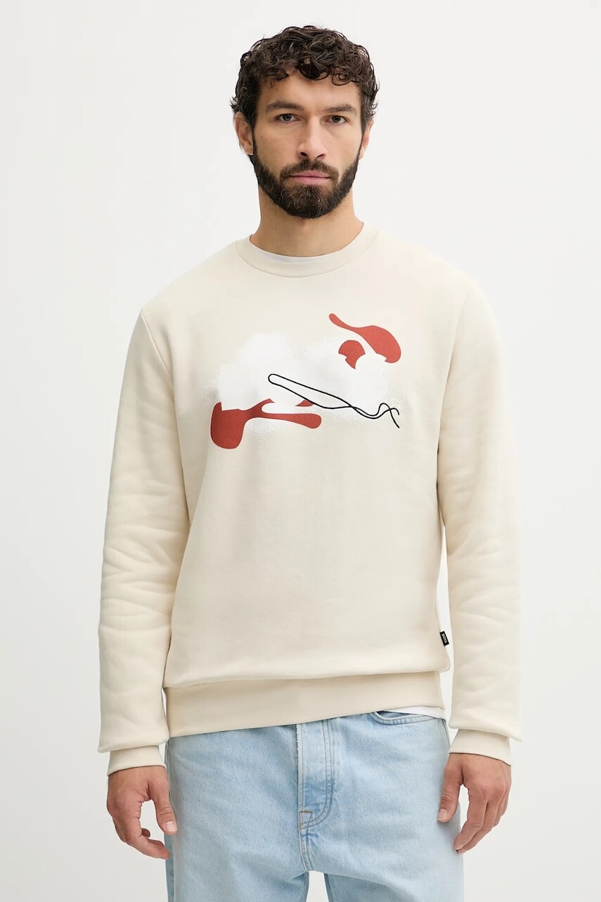 Bavlnená mikina BOSS béžová farba, s potlačou, 50549283