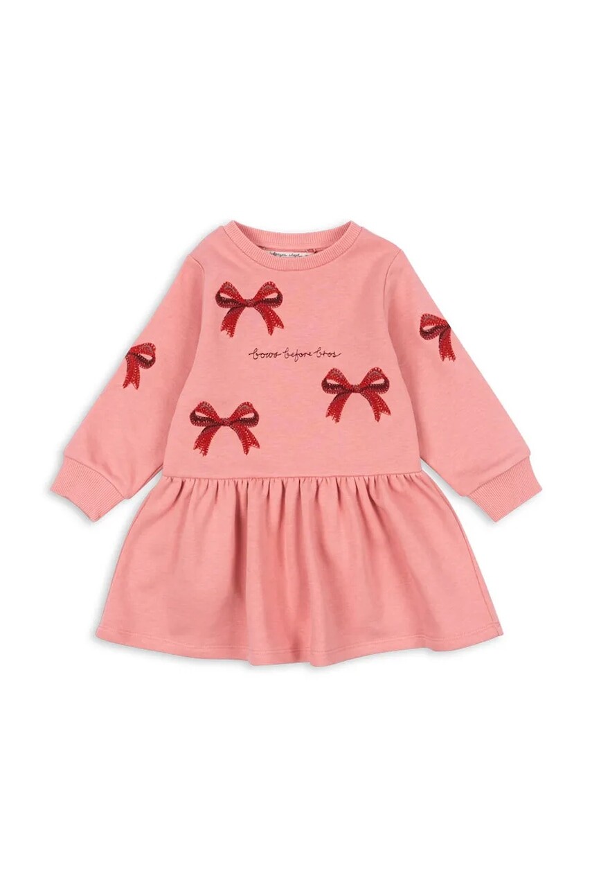 Dievčenské šaty Konges Sløjd LOU BOW SWEAT DRESS OCS ružová farba, mini, áčkový strih, KS104341