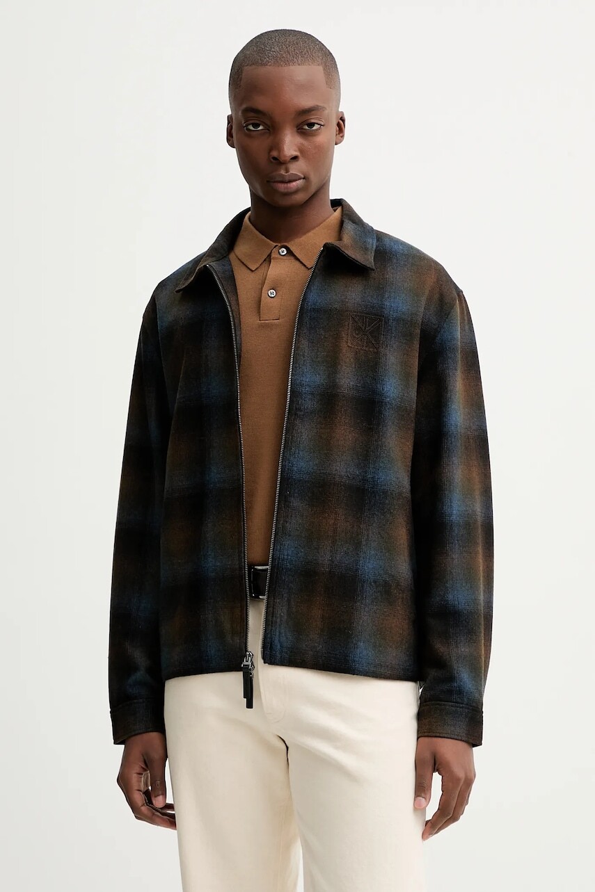 Bunda s prímesou vlny Calvin Klein hnedá farba, LV04LD425G