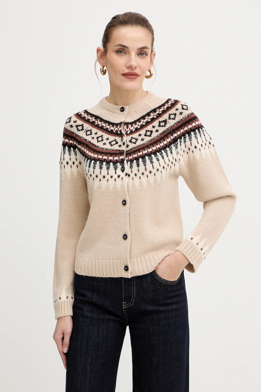 Kardigan s prímesou vlny Weekend Max Mara CABIRIA béžová farba, 2525346033600