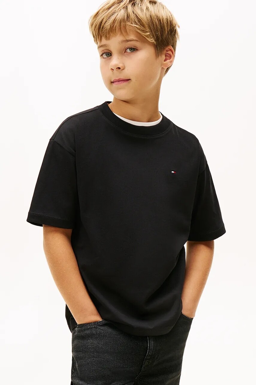 Detské bavlnené tričko Tommy Hilfiger čierna farba, jednofarebné, KB0KB09646