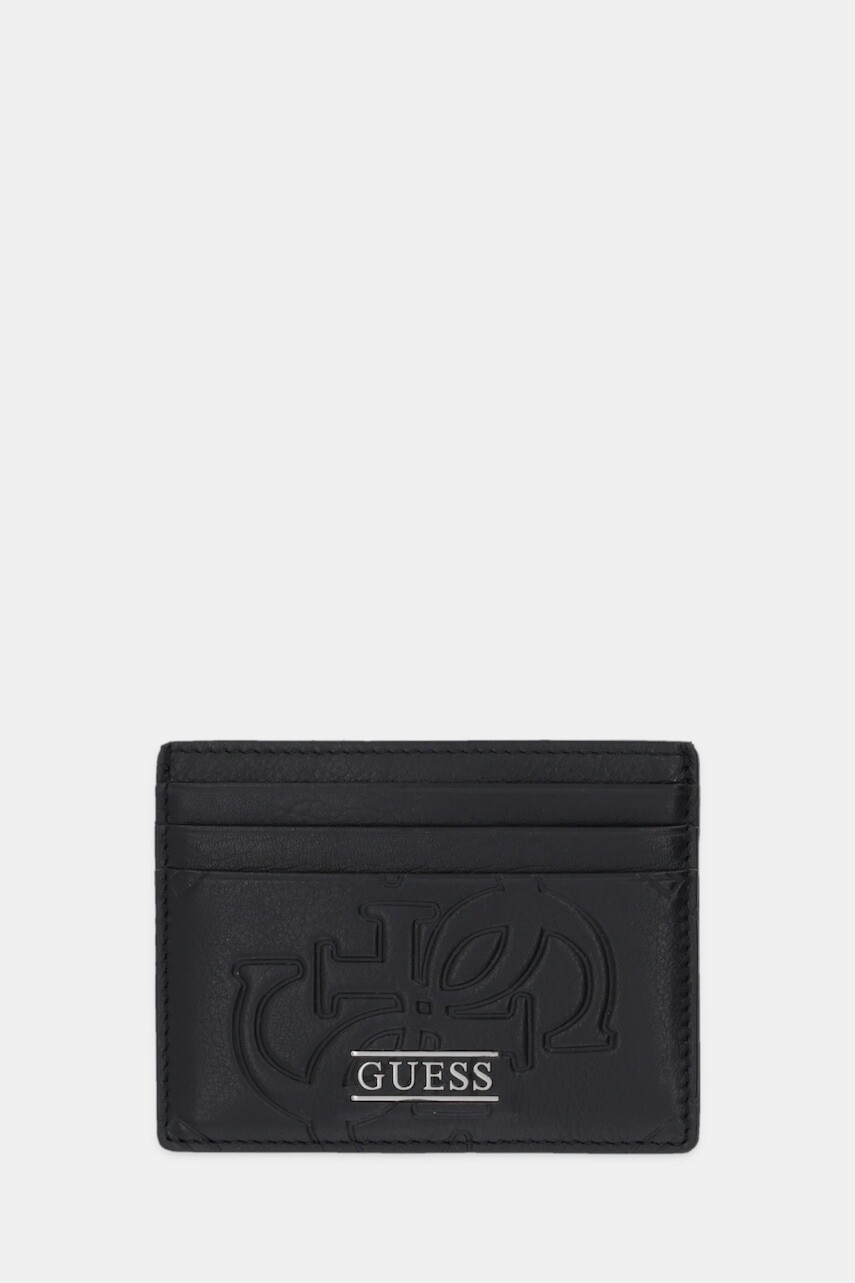 Kožené puzdro na karty Guess BOSTON čierna farba, SMBOMG LEA25