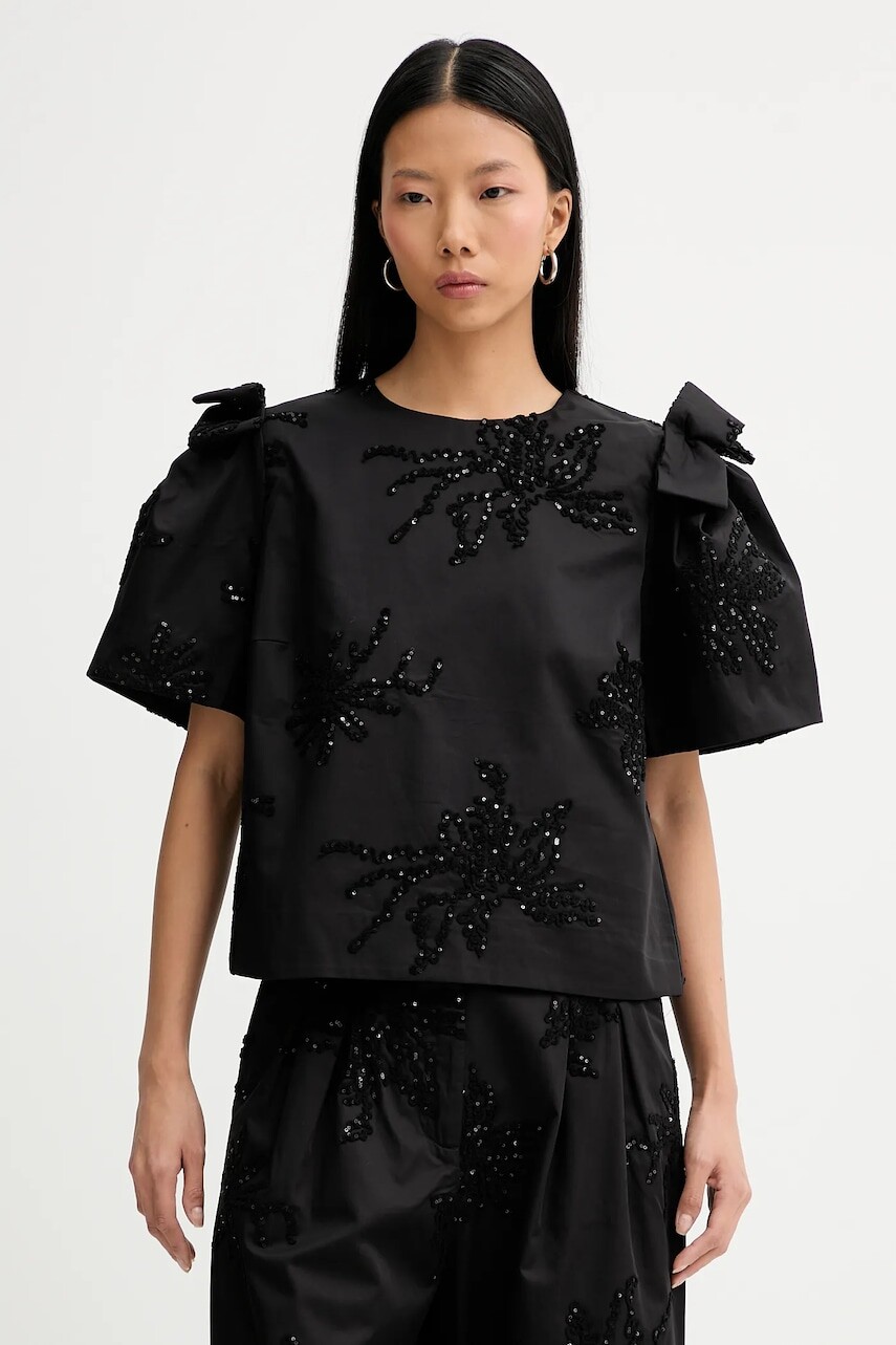 Bavlnená blúzka MUNTHE RYME čierna farba, vzorovaná, 254105025401