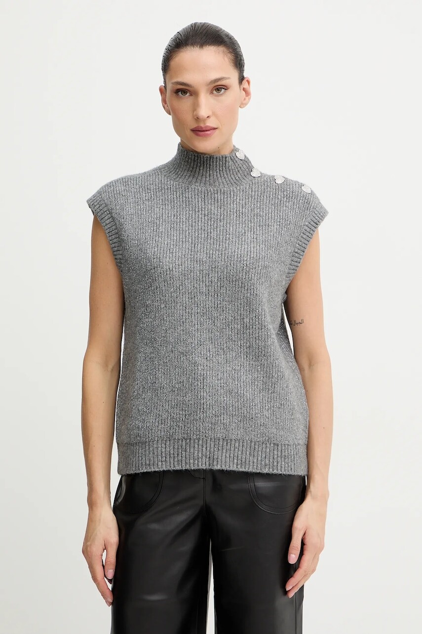 Vesta s prímesou vlny Morgan šedá farba, s polorolákom, MSARA