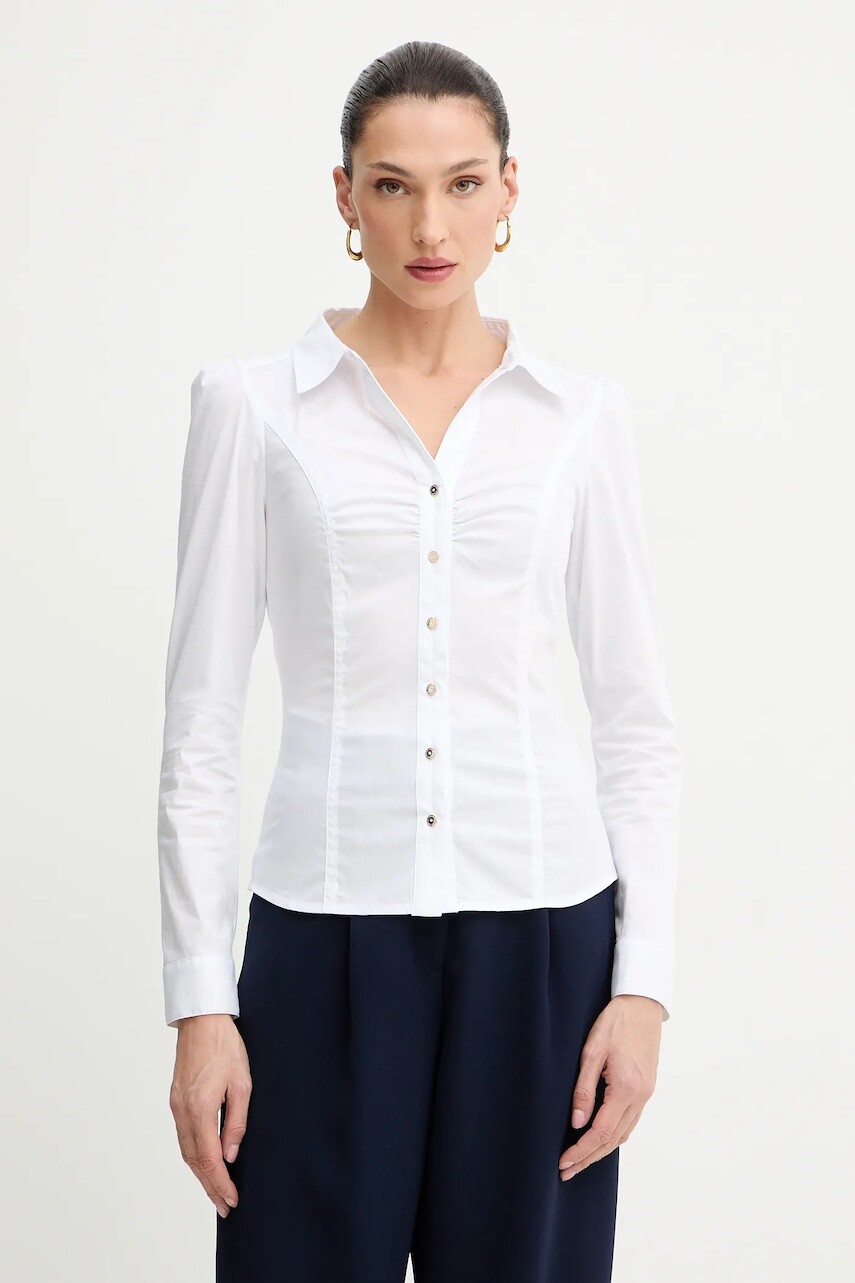 Košeľa Morgan biela farba, slim, s klasickým golierom, CARAM1.N