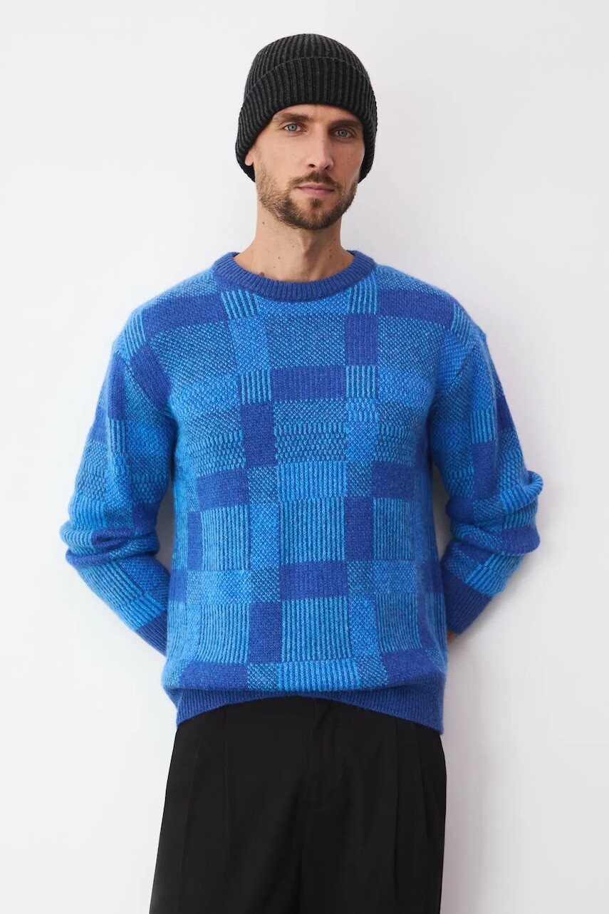 Sveter s prímesou vlny Medicine modrá farba, teplé