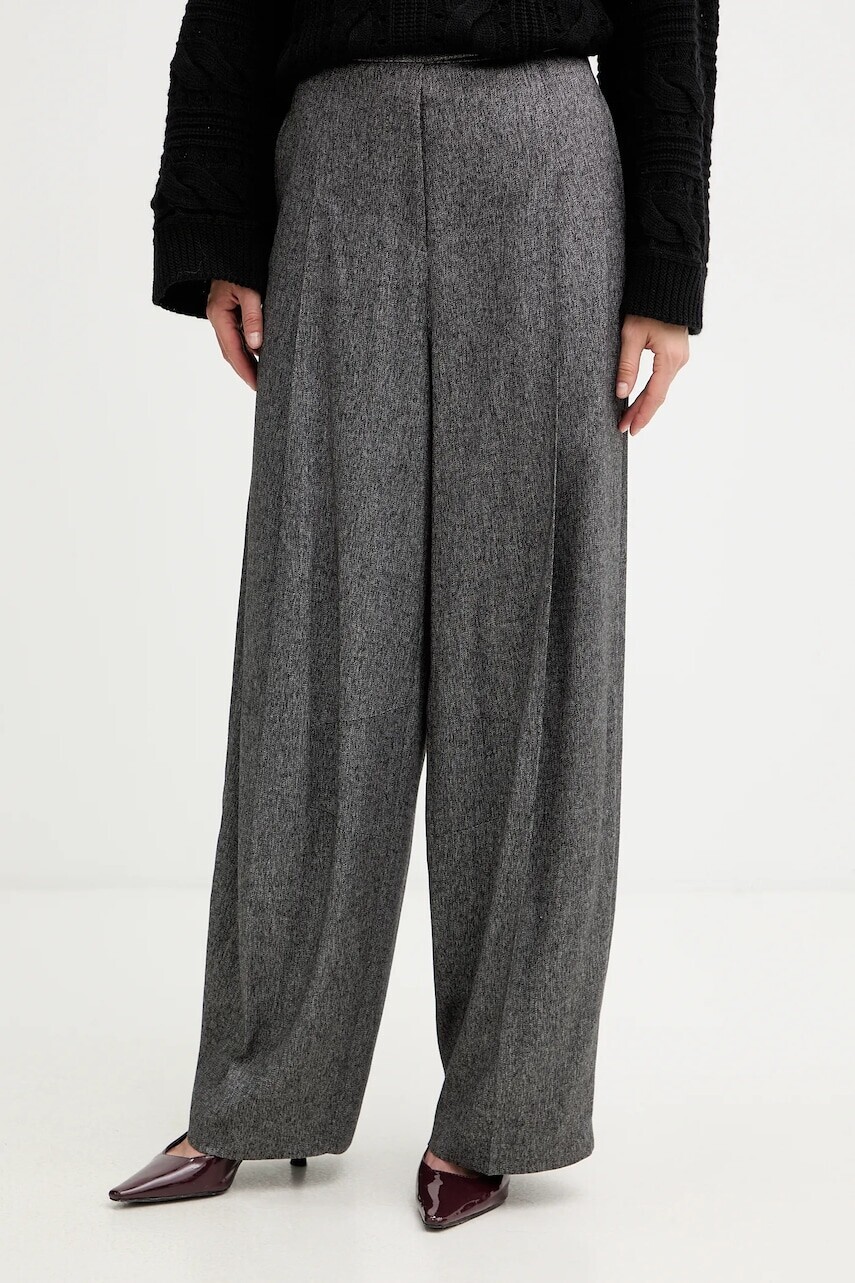 Nohavice s prímesou vlny BOSS šedá farba, rovný strih, vysoký pás, 50548212