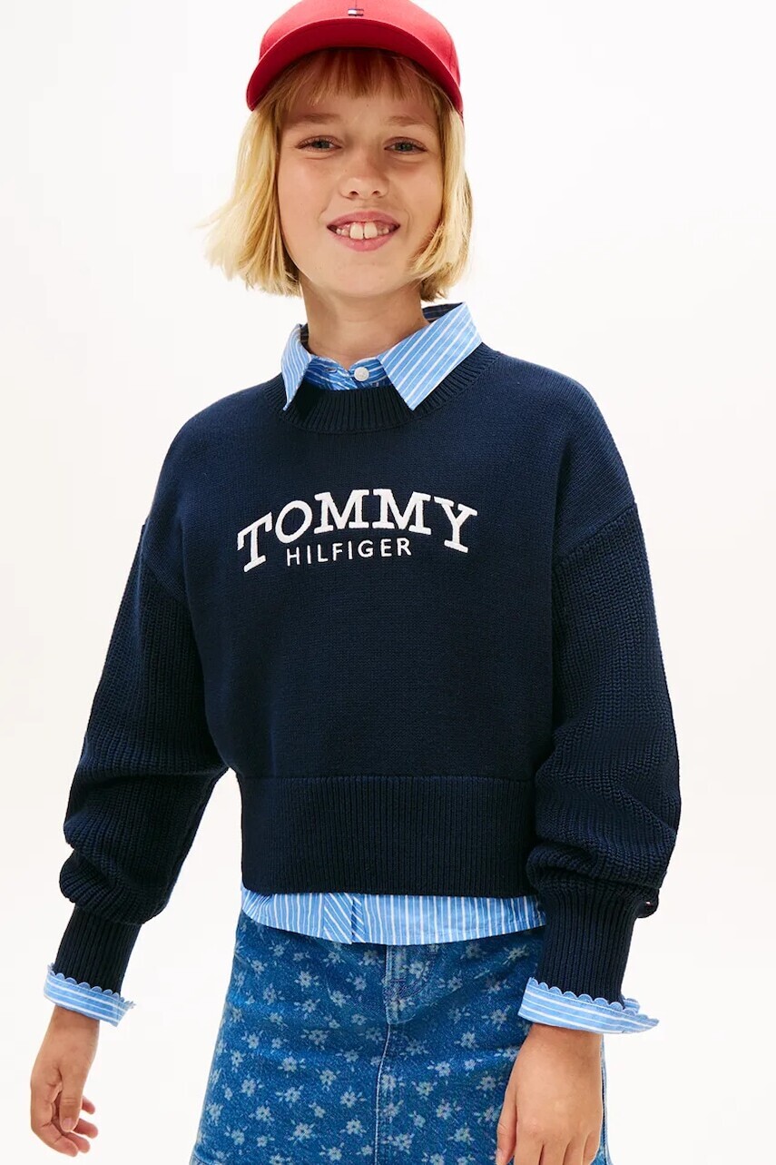 Detský bavlnený sveter Tommy Hilfiger tmavomodrá farba, KG0KG08921