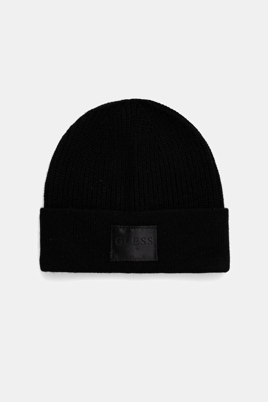 Čiapka s prímesou vlny Guess BRENTON čierna farba, AW5436 POL03