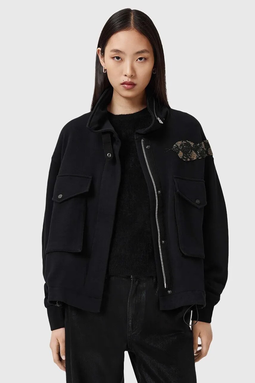 Bavlnená bunda AllSaints čierna farba, prechodná, W151JD