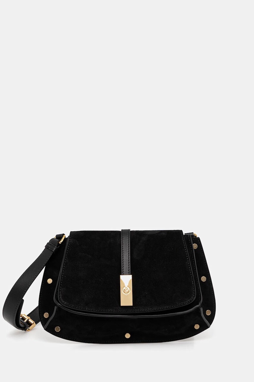 Semišová kabelka Pollini čierna farba, PC4426PP0N QI1