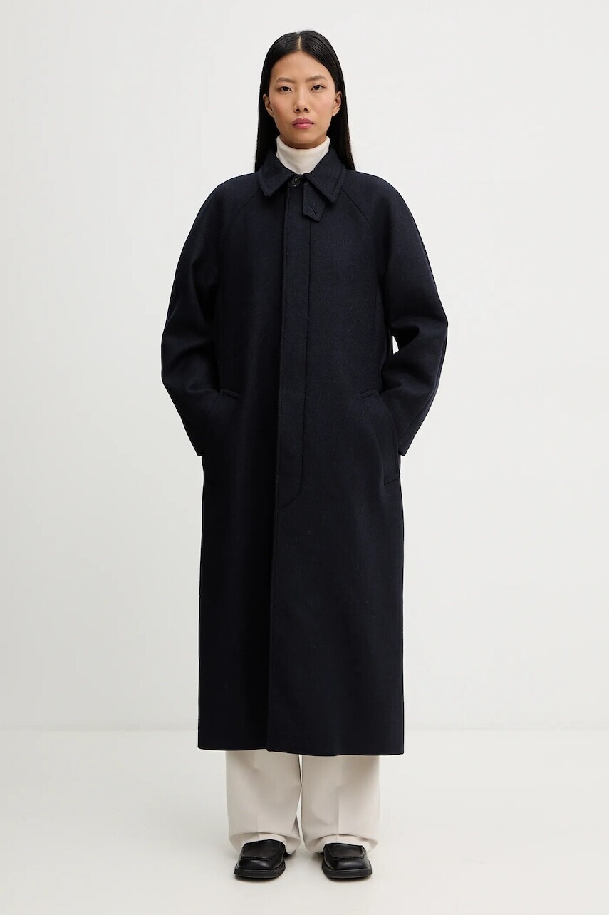 Kabát s prímesou vlny A.P.C. Manteau Gaia tmavomodrá farba, WVBEB.F01533