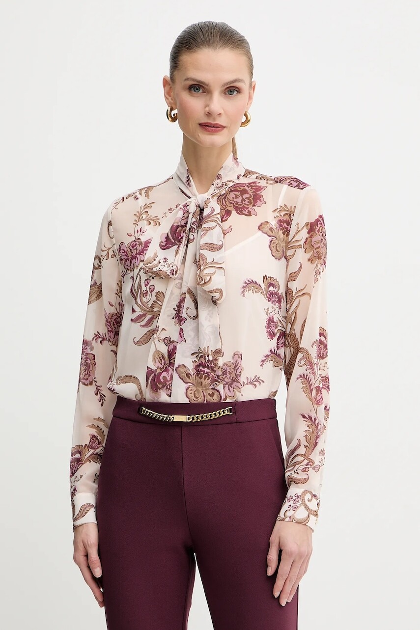 Košeľa Marciano by Guess VERITY béžová farba, regular, s viazaním vo výstrihu, 5BGH14 7310A