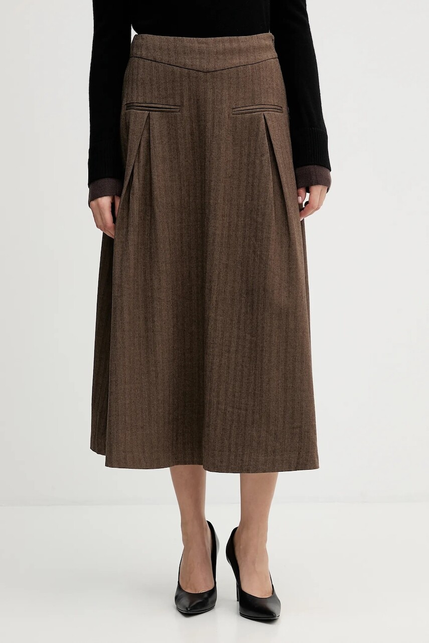 Sukňa Hoss Intropia hnedá farba, midi, áčkový strih, 8422466
