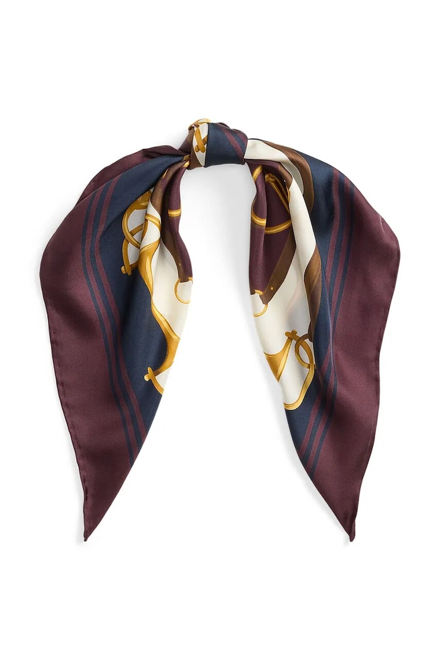 Hodvábna šatka Lauren Ralph Lauren bordová farba, vzorovaná, 454P09802