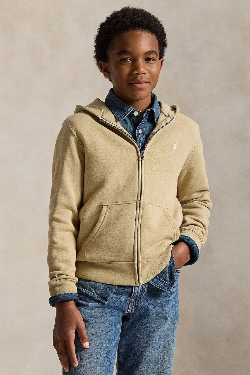 Detská mikina Polo Ralph Lauren béžová farba, s kapucňou, jednofarebné, 323799360503