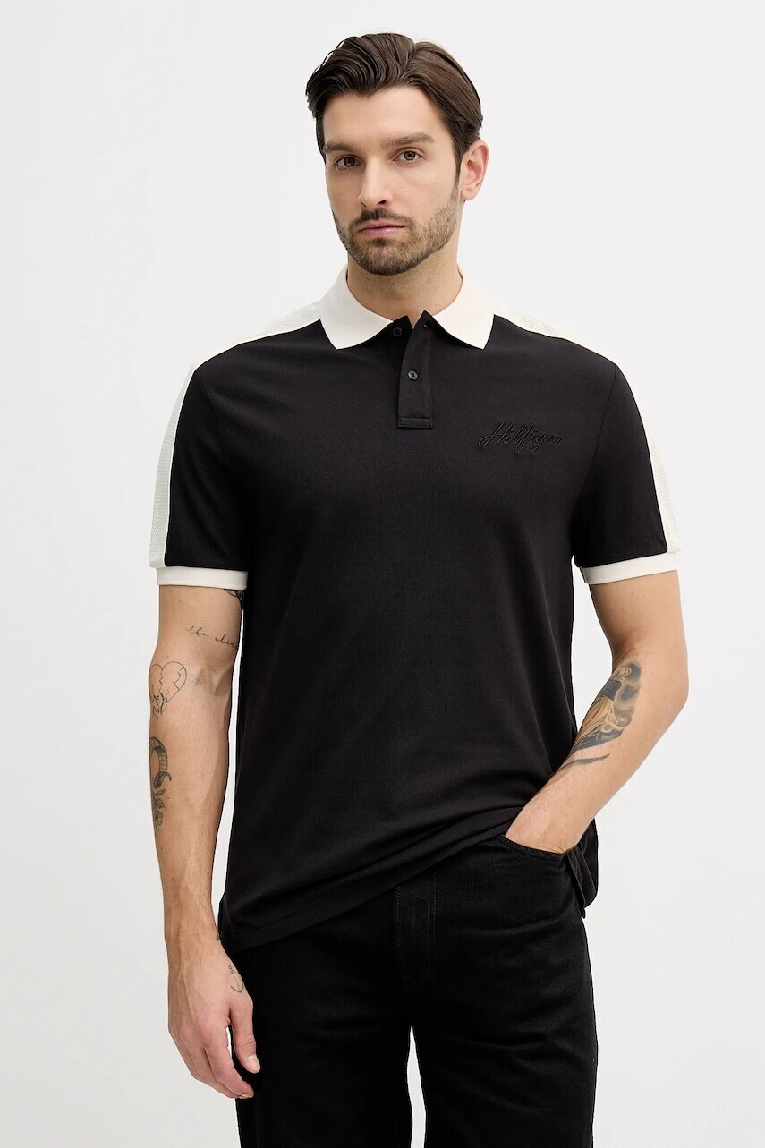 Polo tričko Tommy Hilfiger pánske, čierna farba, s nášivkou, MW0MW41622