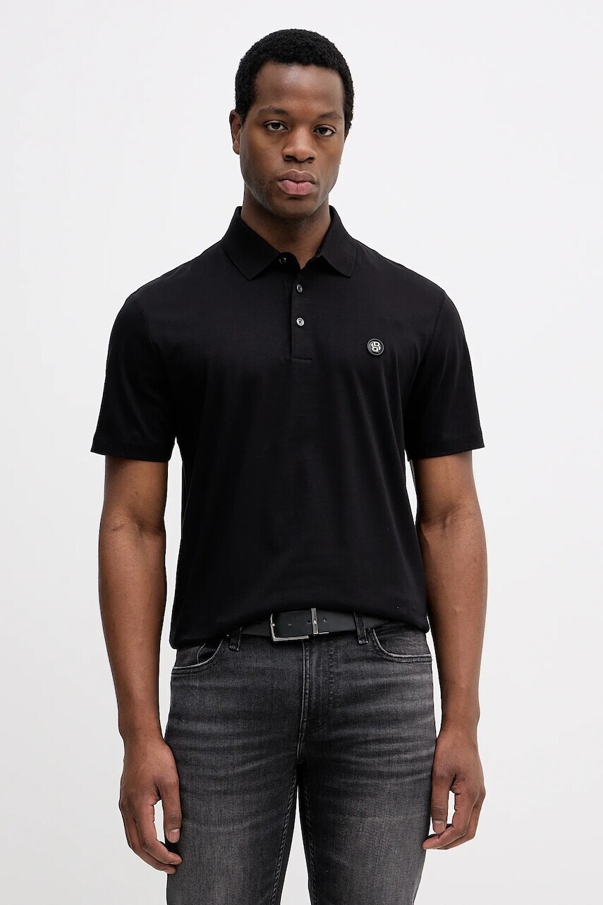 Bavlnené polo tričko BOSS čierna farba, jednofarebné, 50555829